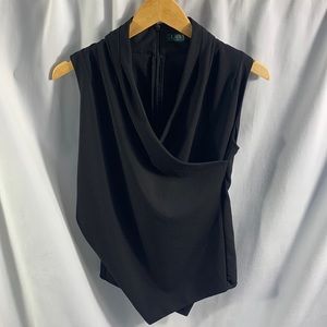 Ralph Lauren Black Asymmetrical Sleeveless Faux Wrap Top Small